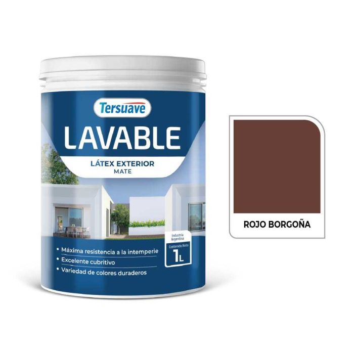 TERSUAVE LAVABLE REV. ACRILICO EXT MATE ROJO BORGONA X 1 LT